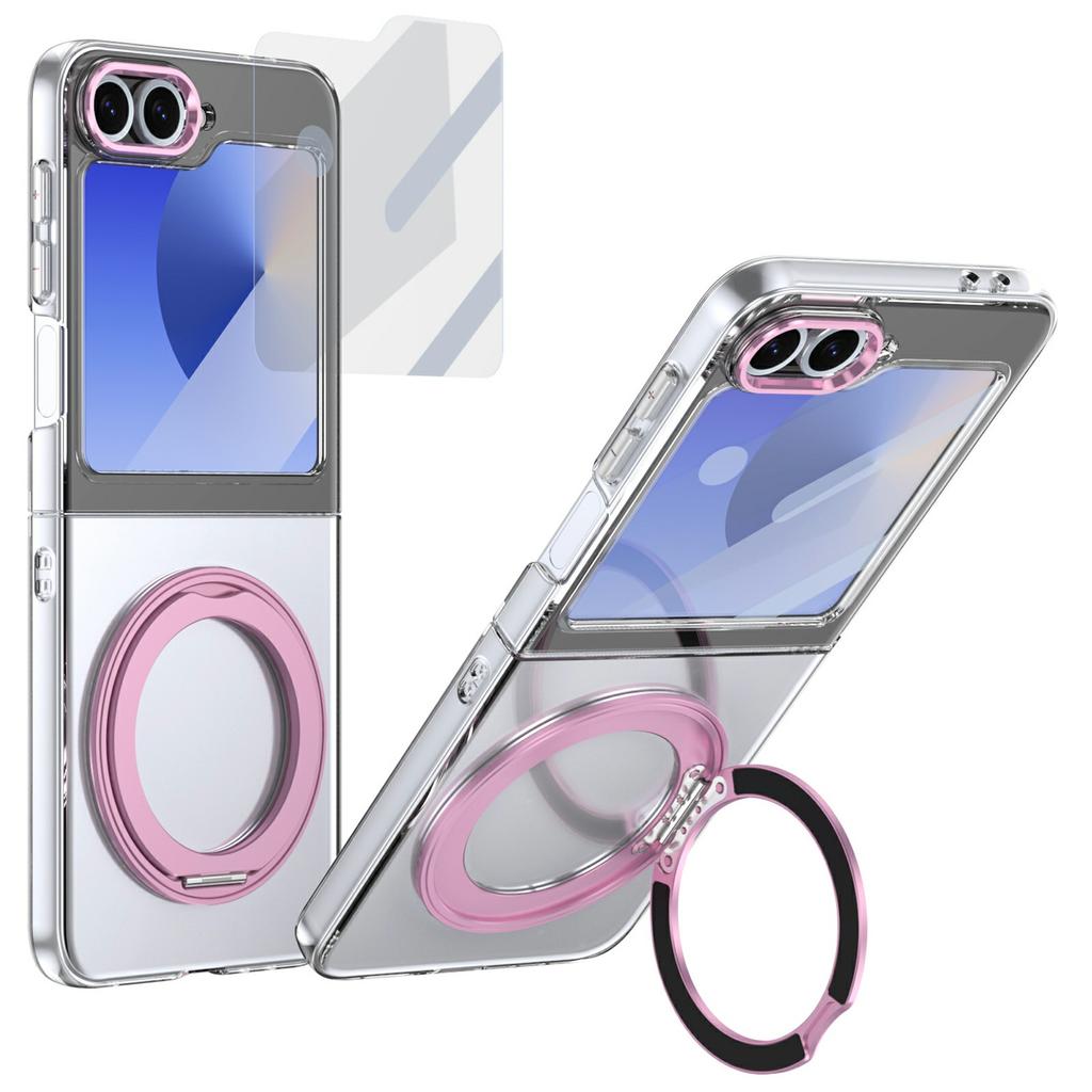 For Samsung Galaxy Z Flip6 5G Case Magnetic Kickstand Clear PC Phone Cover with HD Screen Film