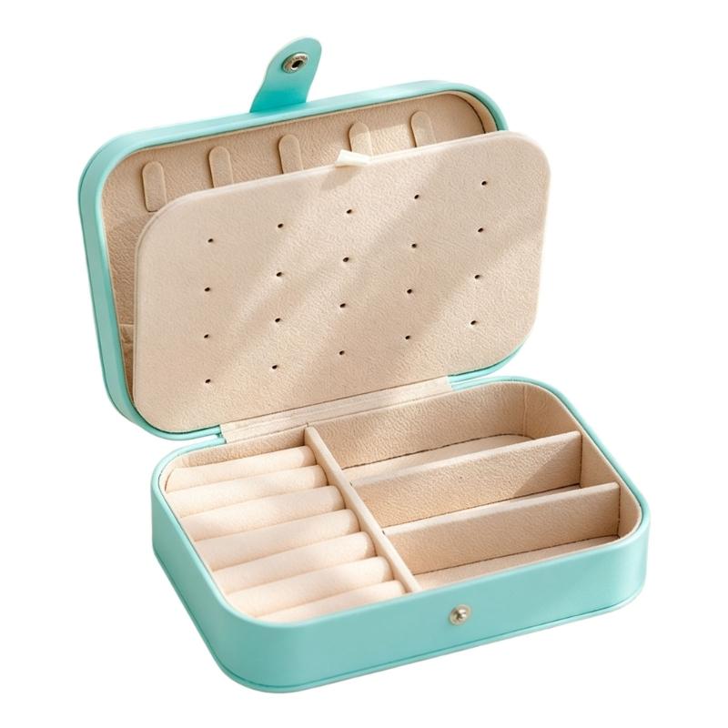 PU Leather Jewelry Box with Dedicated Ring Rolls, Perforated Earring Panel, and Interior Hooks for Organized Storage