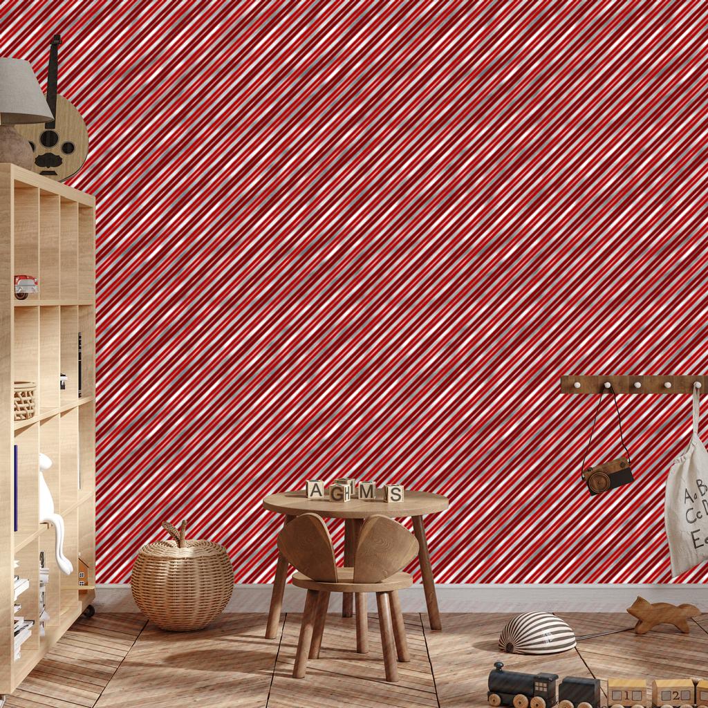 Christmas Stripes Wallpaper Red and Coral for Living Room and Bedroom 50x1000