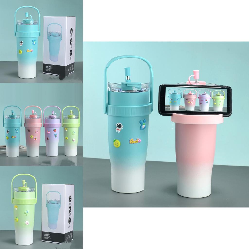 Gradual Blue 1200ml Steel Travel Mug With Straw Insulated For 12-24 Hours Laser Engraving