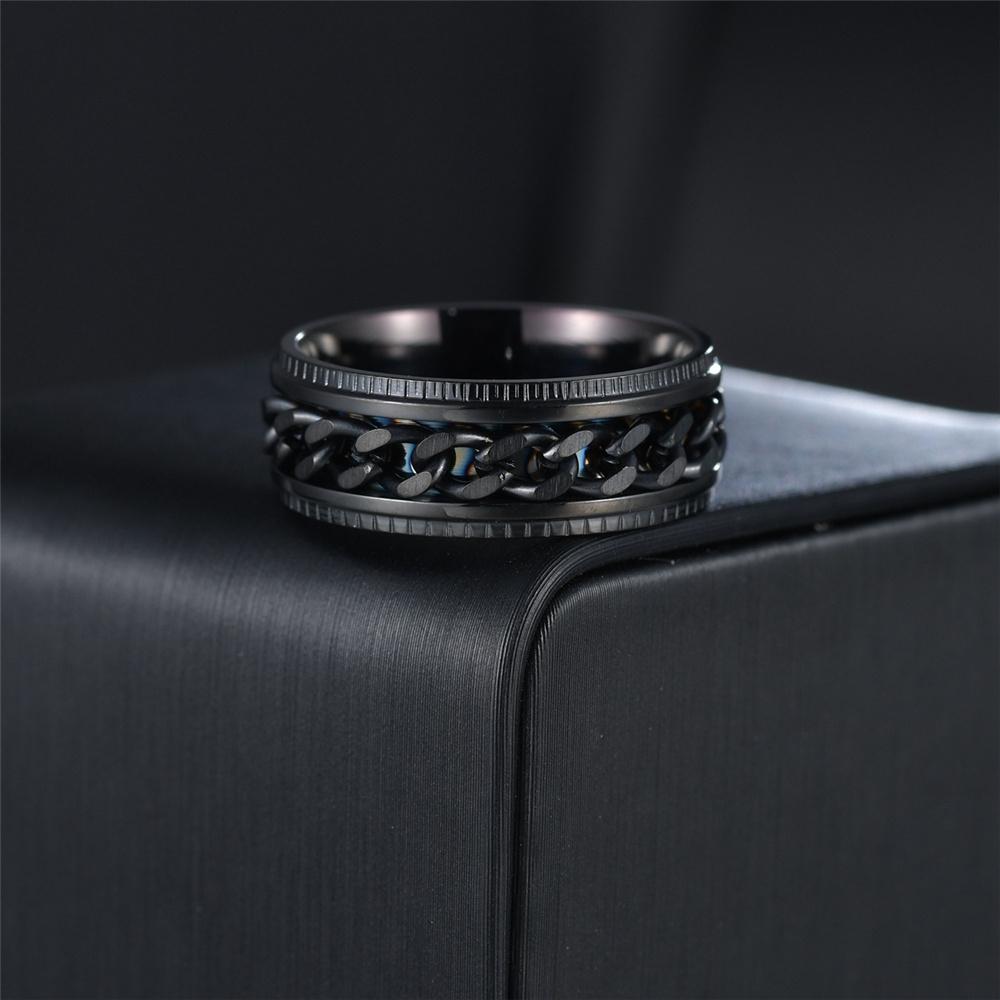 Stainless Steel Anxiety Fidget Spinner Rings for Men Women Rotatable Cuban Chain Punk Rock Anti Stress Jewelry
