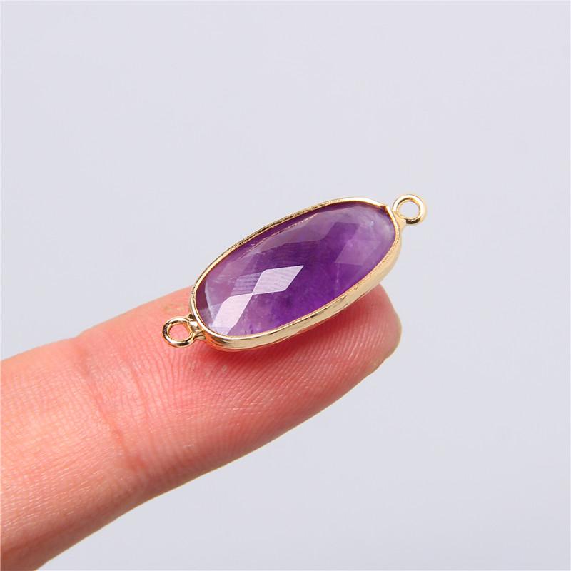2pcs 10X26mm Natural Double Loop Crystal Stone Connector Pendant Charm Amethys for Jewelry Making Necklace Earring Accessory