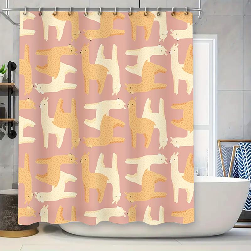 

Llama Print Shower Curtain Decorative Bathroom Accessories For Kids Room Or Gift Peachy Pink Beige W60H190(CM)-1 Pcs