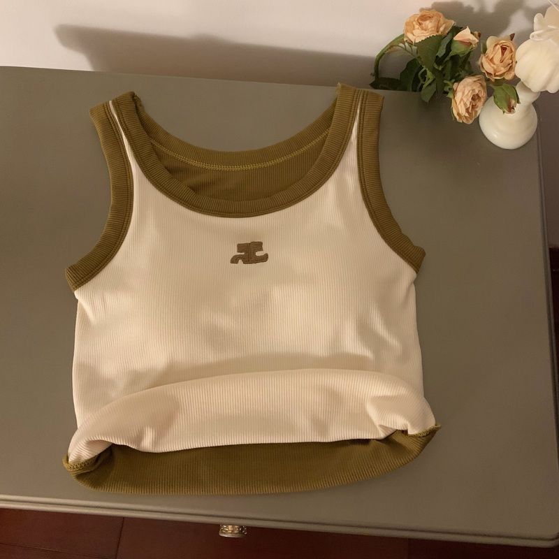 

Сексуальная женская майка на подтяжках с рукавами без рукавов для летнего ношения поверх нагрудника с накладкой на груди, короткий спортивный нижний топ one size бежевый