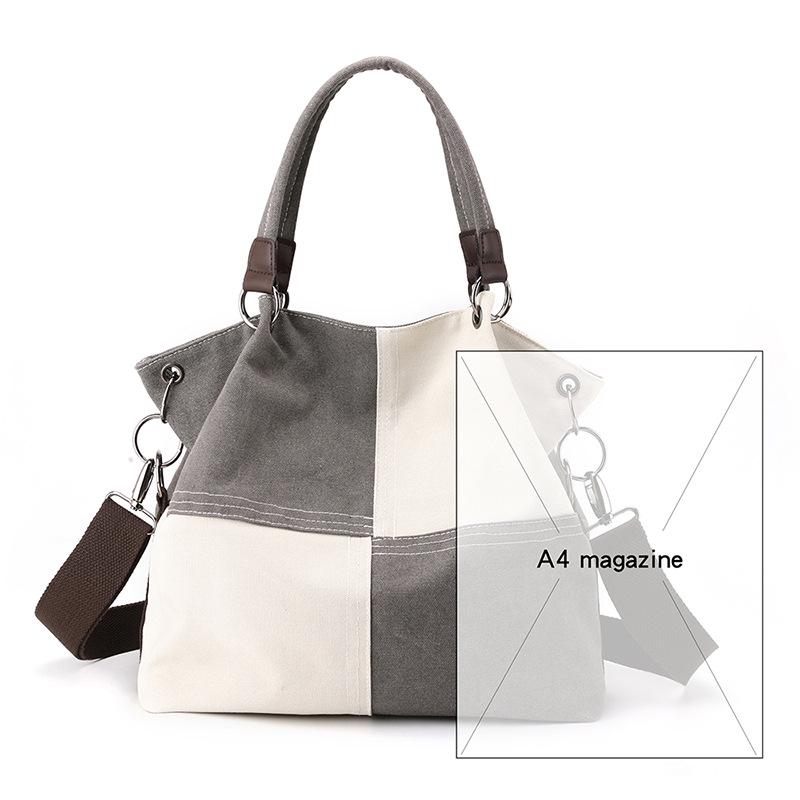 Trendy Women's Patchwork Canvas Tote and Crossbody Bag - Fashionable, Versatile, Color Block Design 2025.