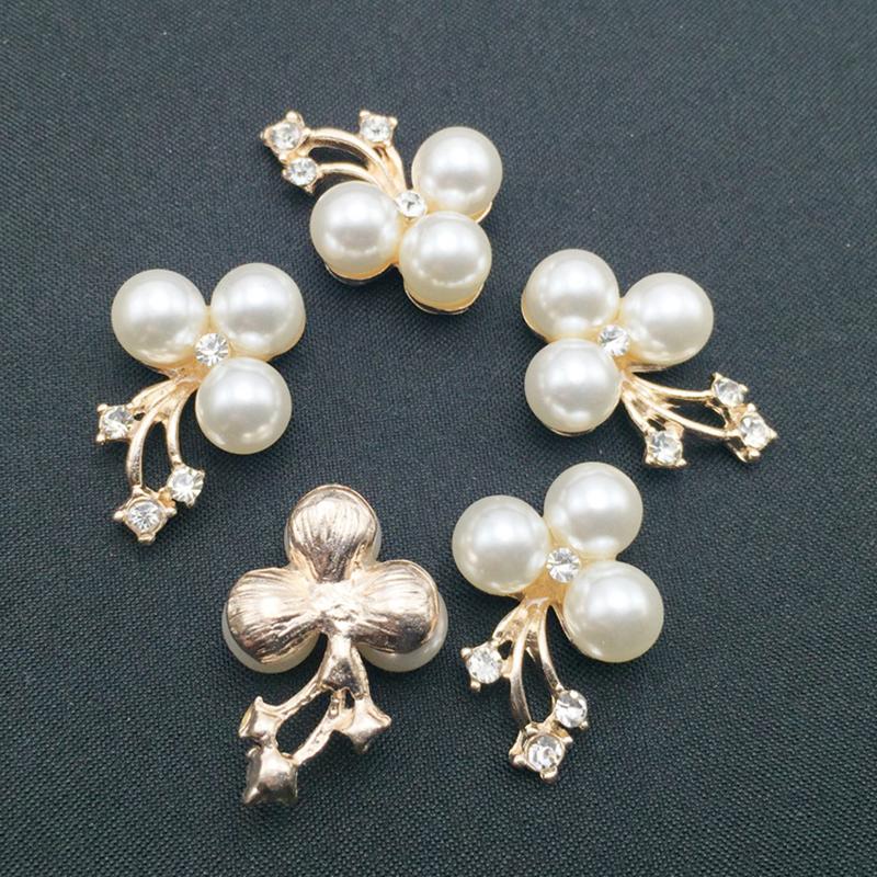 Engood 50Pcs Pearl Flower Rhinestone Buttons Sewing Trim & Embellishments Craft Buckles for Wedding Decor DIY Hair Accessories