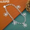 925 Sterling Silver Charming Four-Leaf Clover Side Chain Exquisite Bracelet Gift Jewelry