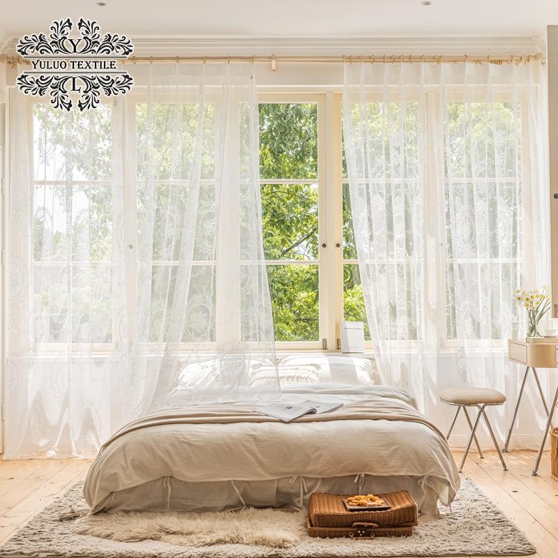 French Lace Tulle Curtain Dream Curtain Finished Lace Ruffle Retro Light Luxury Living Room Bedroom Gauze Curtain Window Valance
