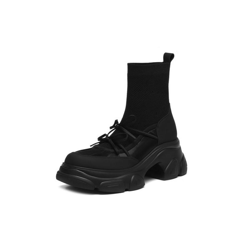 Womens Platform Ankle Boots Chunky Heel Round Toe Casual Leather Short Daily Wear