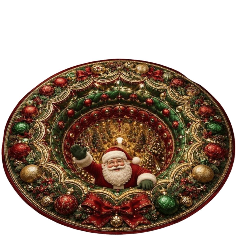 Non-Slip Christmas Rug 2D Flat Printed Xmas Home Decor Round Vortex Carpet Living Room