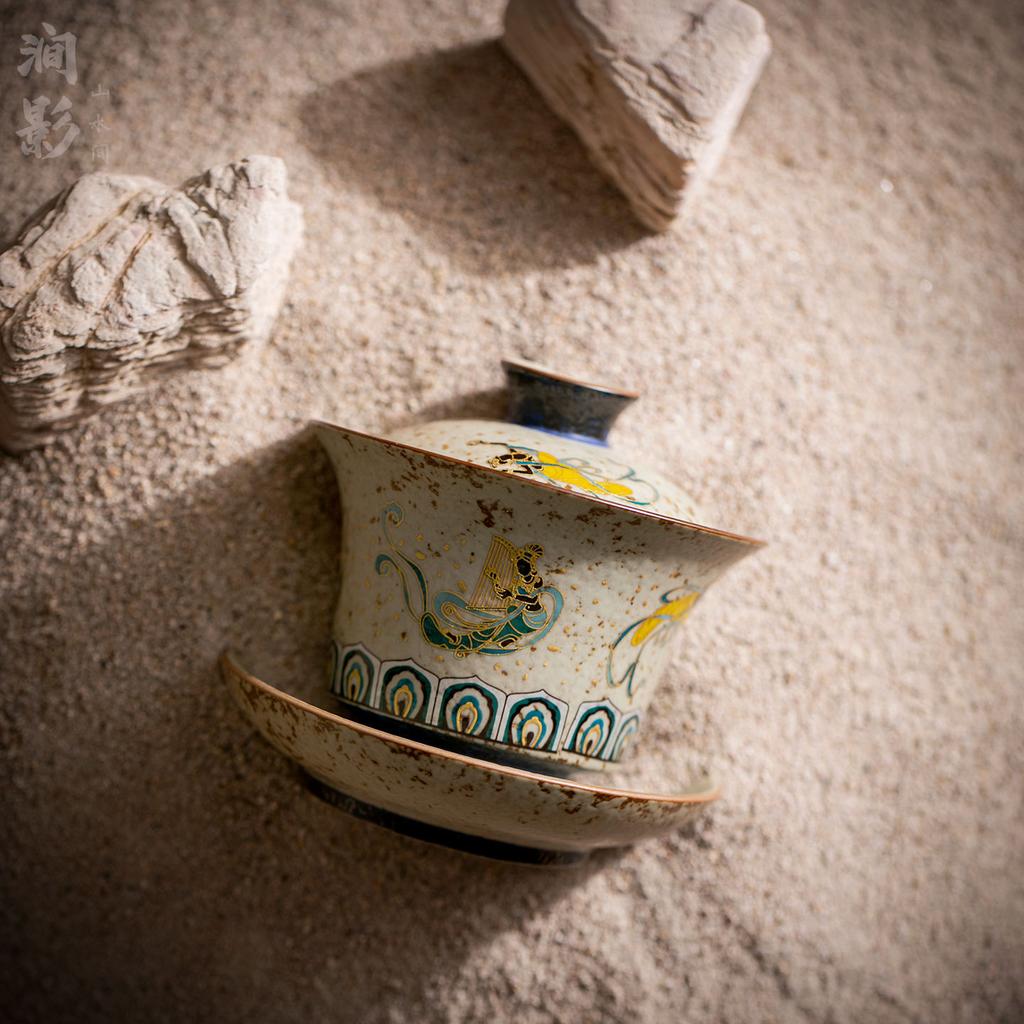 Feitian Dunhuang Household Ceramic Sancai Cover Bowl Single High-end Tea Bowl Anti-scalding Kung Fu Tea Set Holiday Souvenir