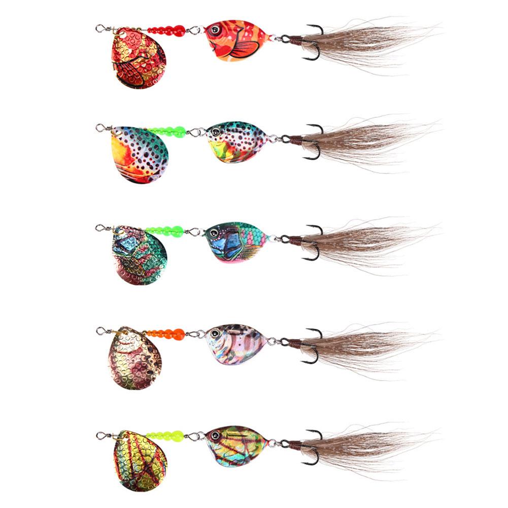 5pcs Metal Spoon Spinner Fishing Lure with Feather Treble Hook Artificial Bait Hard Bait for Bass Trout