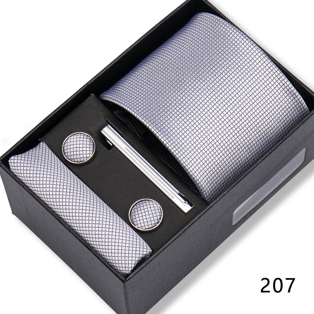 Ensemble Cadeau Boîte Pochette de Costume pour Homme Cravate Rayée Polyester Mode Premium Mariage Affaires