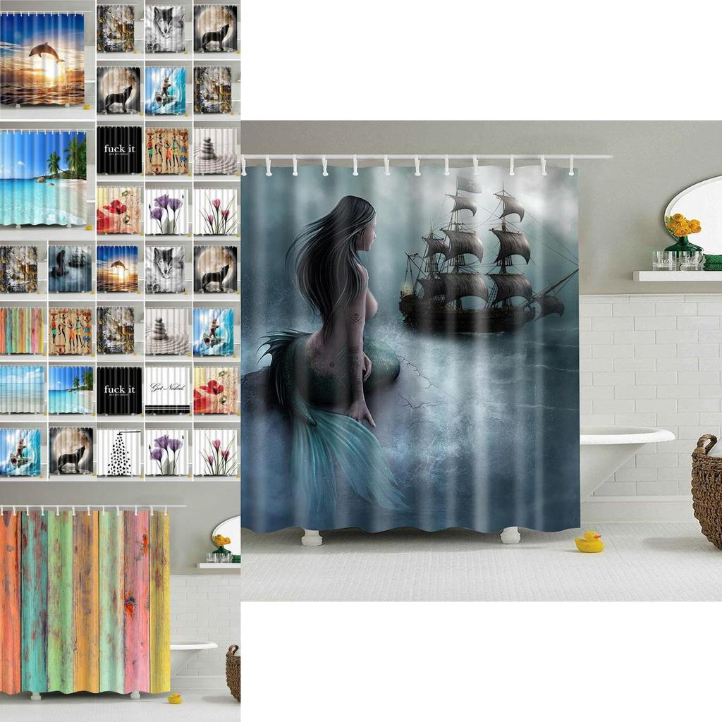 Waterproof Fabric Bathroom Shower Curtain Sheer Panel Decor 12 New Hooks