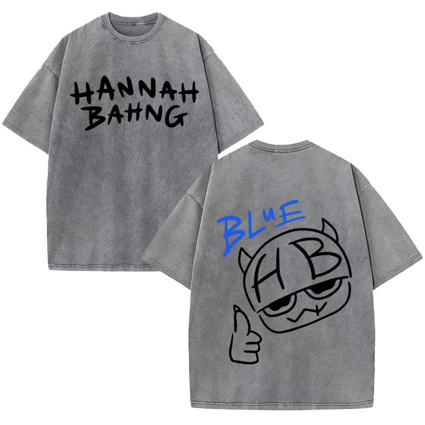 Summer Funny Hannah Bahng Blue Graphics Vintage Washed Tshirt Streetwear Men Harajuku Short Sleeve TShirt Pop Oversized Clothes