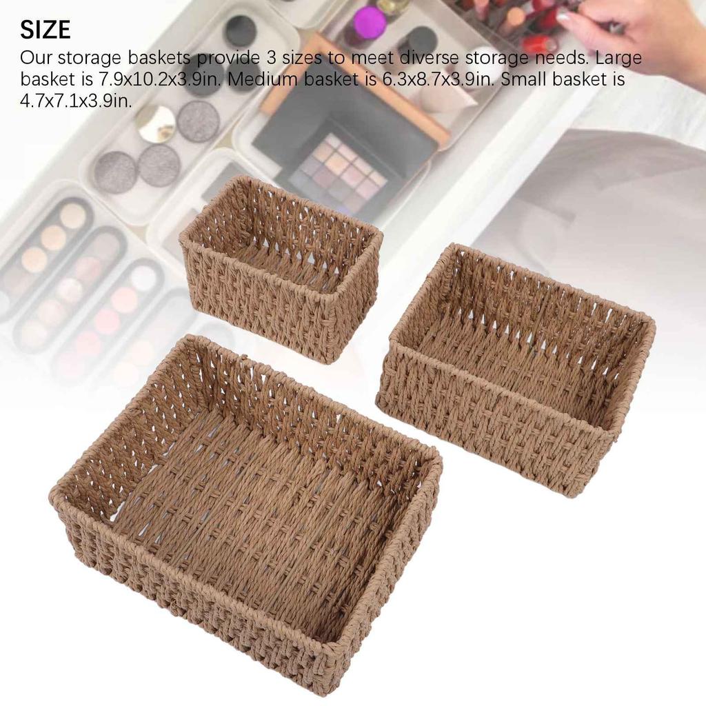 3PCS Wicker Storage Baskets for Shelves Organizing Decorative Woven Storage Baskets Set Desk Organizers