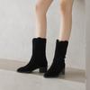 Krazing Pot Cow Suede Nubuck Winter Round Toe Modern Boots Med Heels Slip on Knitwear Women Mid-calf Boots
