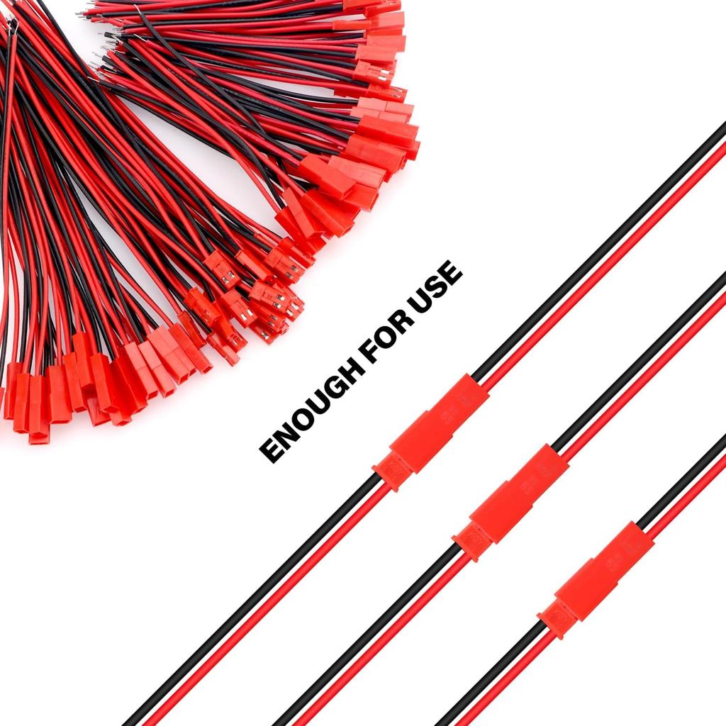 40× JST 2-Pin Stecker 22 AWG – 10cm & 15cm Kabel – Für LEDs, RC-Akkus, Spielzeug – Hohe Qualität – Rot