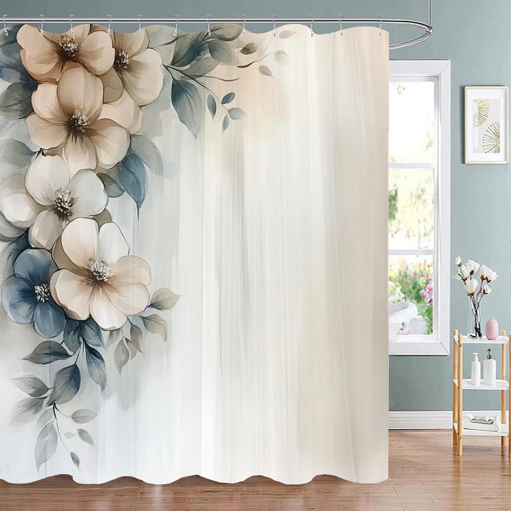 Beautiful and Elegant blue Flowers Pattern Shower Curtain,  Bathroom Decorative Shower Curtain,Home Curtain with Hooks