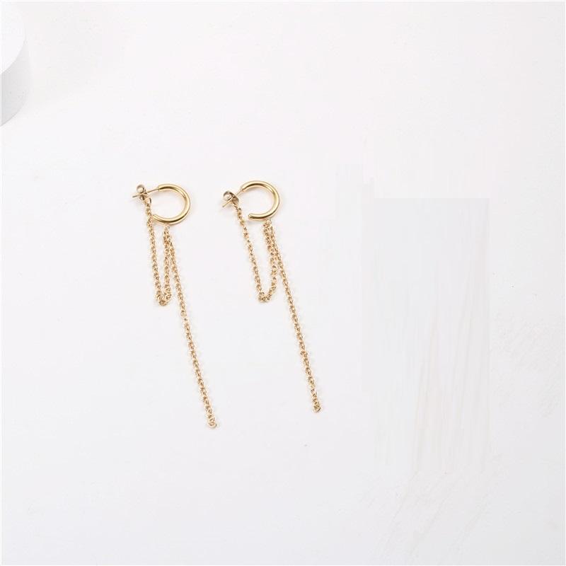 Fenny Waterproof Versatile Popular Chain Tassel Dangle C-shaped Hoop Earring No Fade Stainless Steel Ladies Jewelry