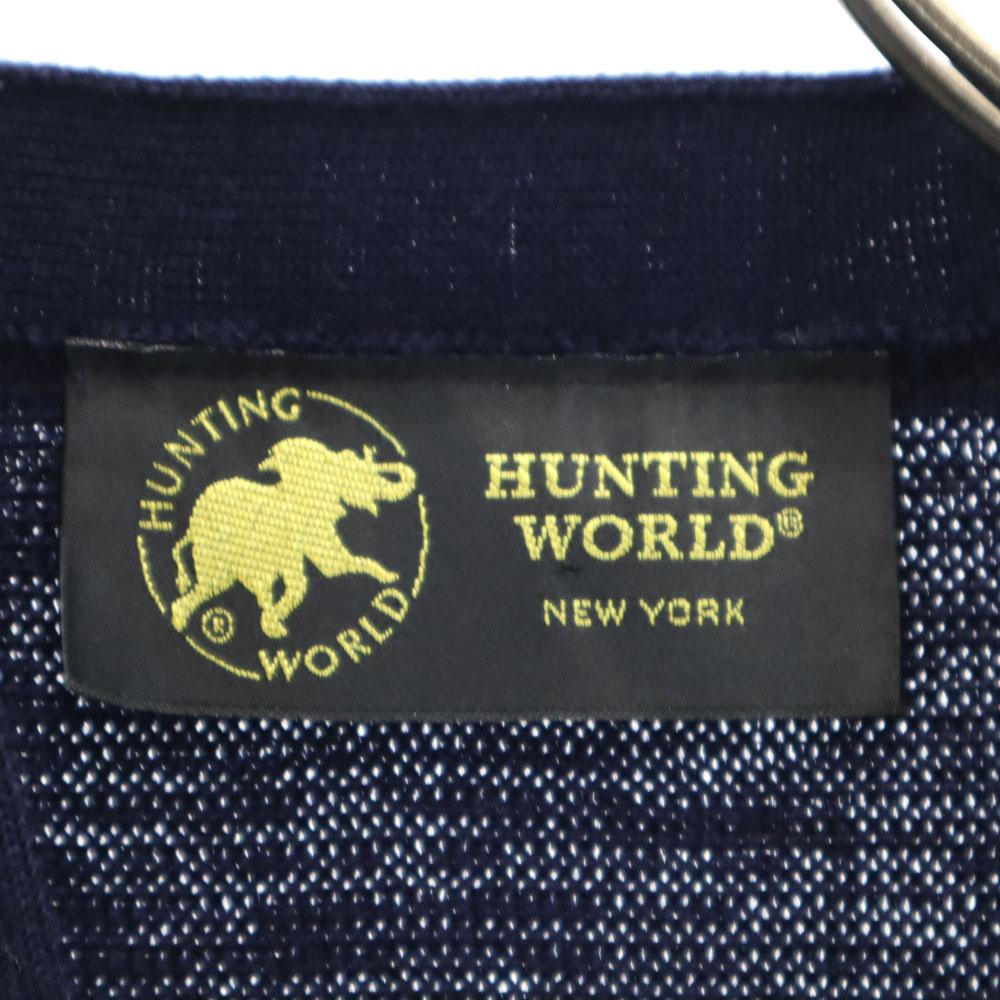 HUNTING WORLD 90-talls Ull Gammel Langermet V-hals strikket cardigan M Marineblå Herre Brukt