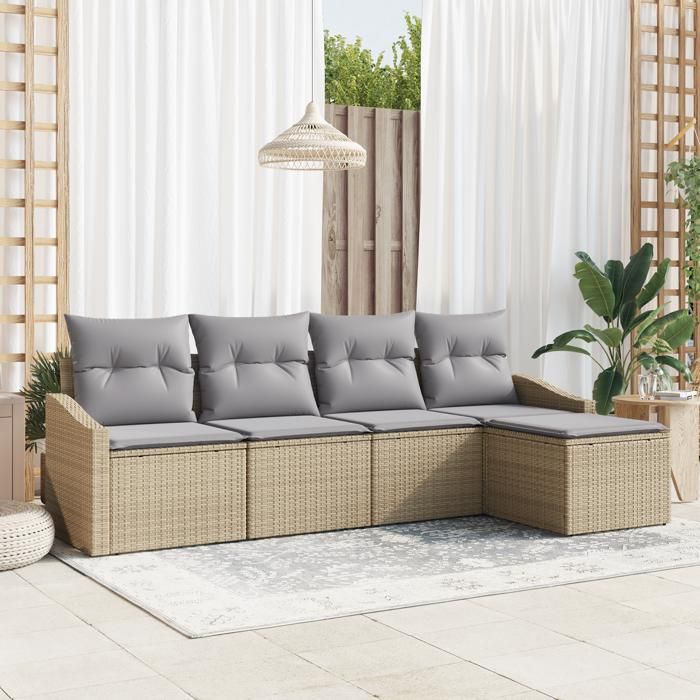 VidaXL Ensemble de Canapé de Jardin 5 Pièces avec Coussins Beige Poly Rotin 3346680