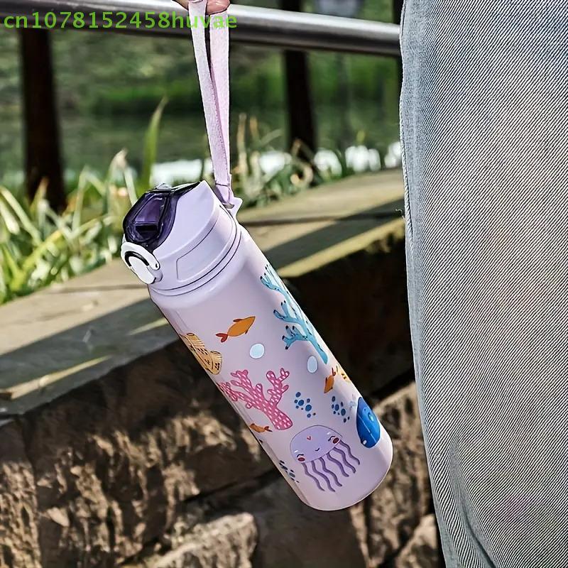 Cute Dinosaur Rainbow Straw Water Bottle, Portable, Large Capacity, Reusable, Lightweight, Outdoor, Camping, Picnic, 800ml