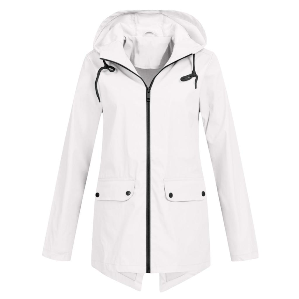 Trench Grigio Chiaro con Cappuccio, Vita Coulissata e Tasche Anteriori