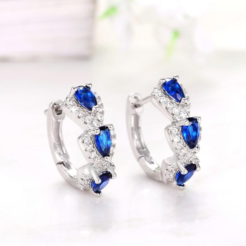 Huitan Trendy Blue/White Cubic Zirconia Hoop Earrings New Fashion Zircon for Women Wedding Party Temperament Lady's Accessories