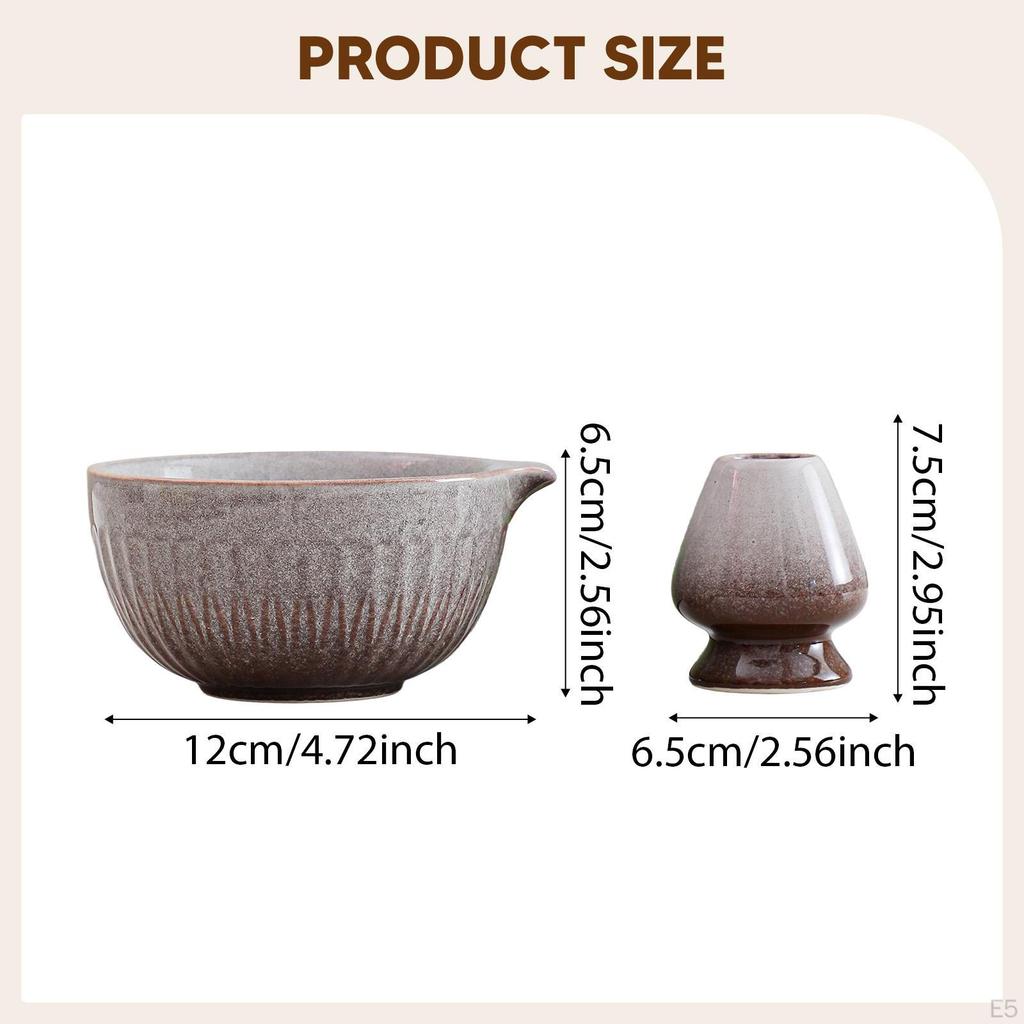 Ceramic Matcha Bowl with Whisk Holder Green Tea Cup Gift 500ml Pouring Spout Chawan for