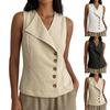 Women's Linen Blend Sleeveless Vest Top, Asymmetric Collar Button Down Blouse, Casual Summer Tank Top