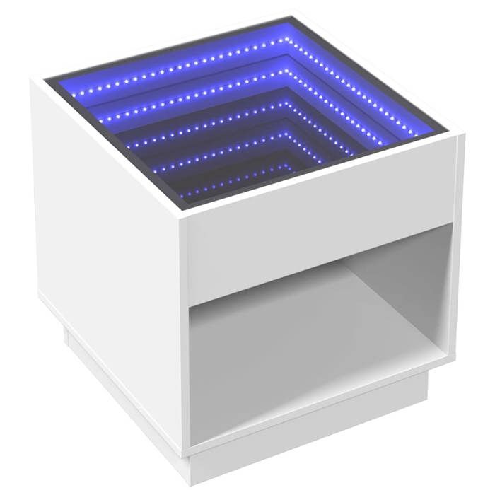 VidaXL Table de chevet avec LED infini blanc 50x50x50 cm, armoire de lit, table d'appoint, support de téléphone, table 3284084