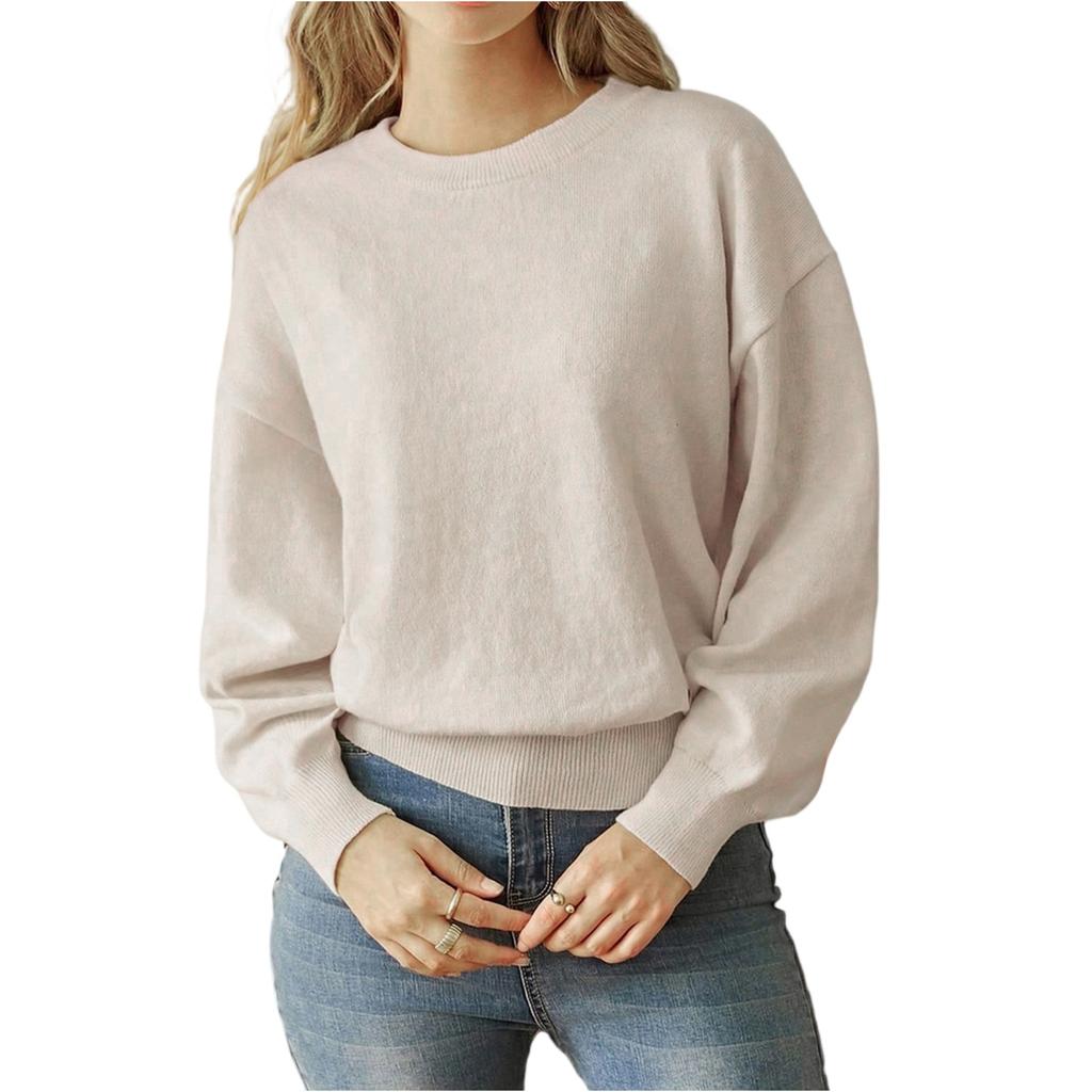 Women's Fashion Casual Loose Comfortable Solid Color Fashion Pullover Round Neck Long Sleeve Female Sweater