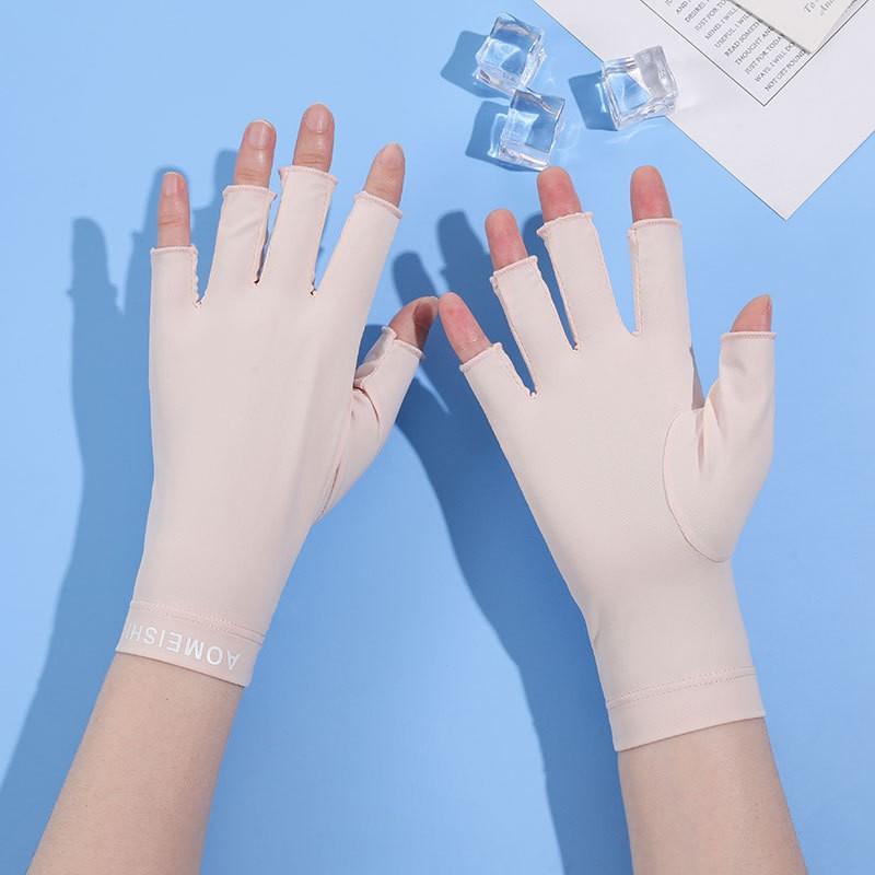 

Summer Sun Protection Gloves Ice Silk Gloves Women s Manicure Outdoor Cycling Fishing Driving Cycling Sunshade Half Finger Gloves One size