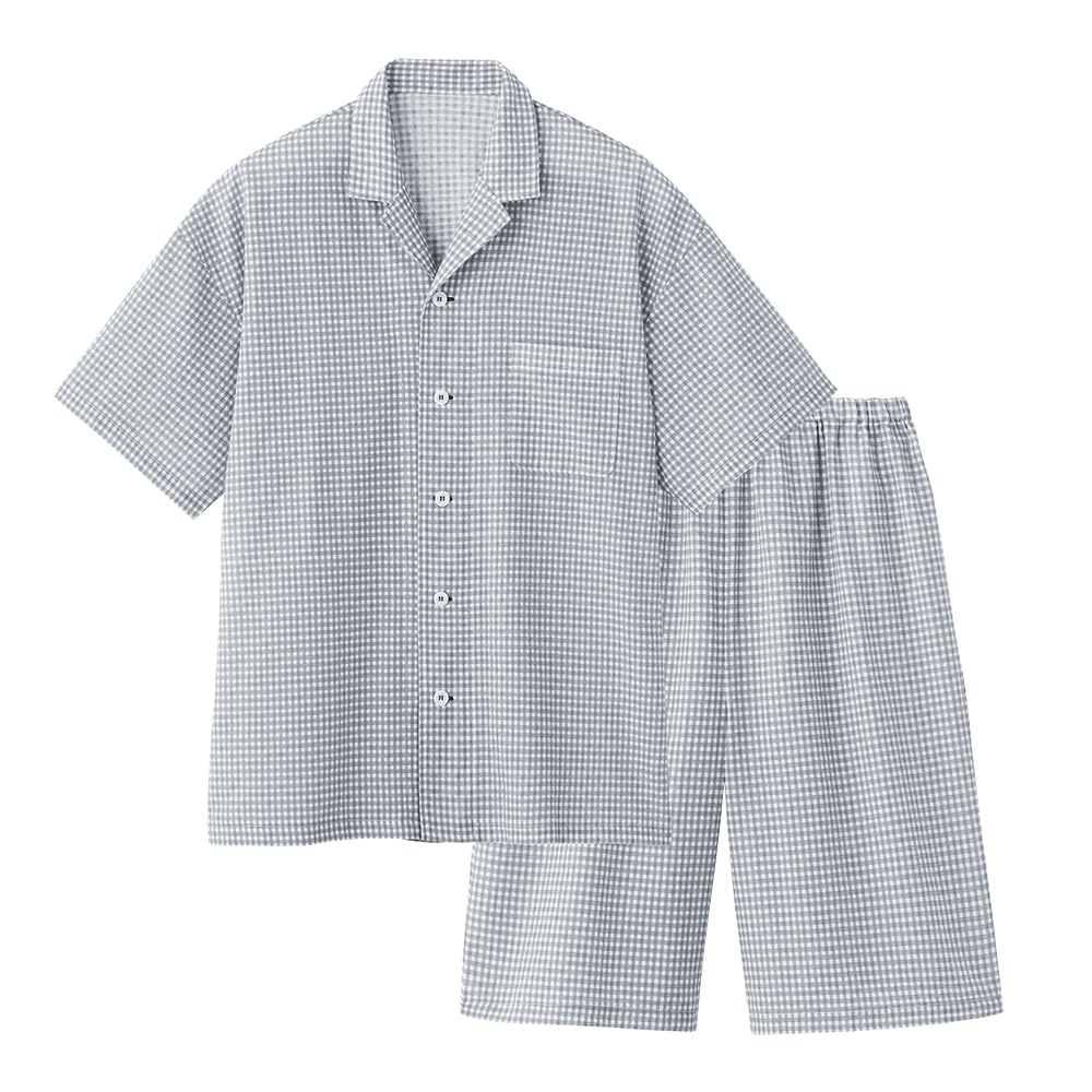 

Short Length Gray [Gunze] Pajamas, Acedron, Men s, Sleeve, 5/8 Pants, Crepe, сірий колір
