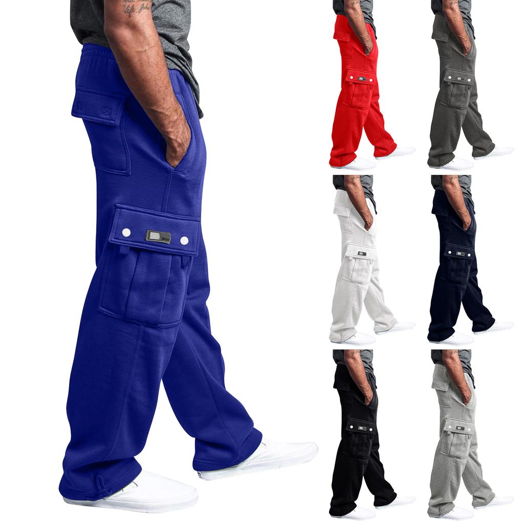 Men's Rope Loosening Waist Solid Color Pocket Trousers Loose Sports Trousers