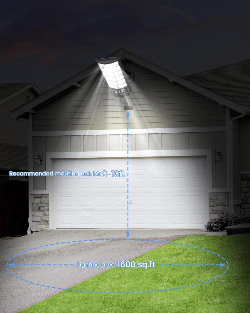 Solar Street Lights Outdoor 6500K IP68 LED Flood Lights with Motion Sensor for Parking Lot, Road, Yard - 2Pack