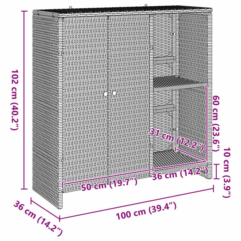 Black Storage Cabinet with Shelf 100 x 36 x 102 cm Rattan