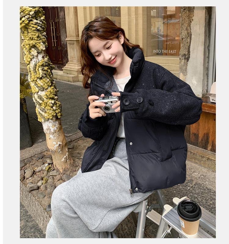 Sequin Stitching Collar Short Winter Warm Cotton-padded Jacket