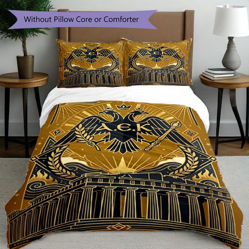 3pcs Duvet Cover Set (1*Duvet Cover + 2*Pillowcase, Without Core), AEK Athens FC Print Bedding Set, Bedroom Decor, All‑Season, Birthday Gift