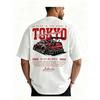 Men's Regular Fit Car & Letter Print Round Neck Tee, Street Fashion Casual Short