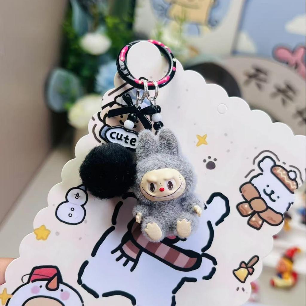 Mini Fluffy Sitting Plush Keychain Decoration Hanging Pendant 8-Pack Cute Cartoon Fuzzy Doll Car Charm Gift
