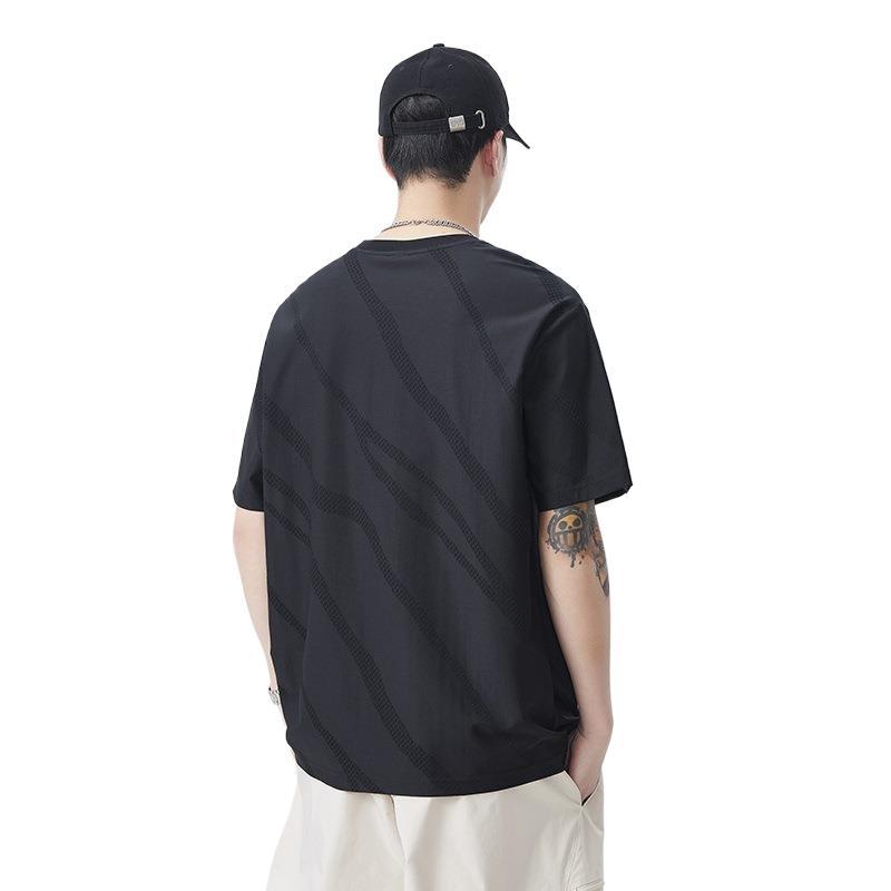 New Japanese Cool 210G Loose Round Neck Trendy Texture Twill Flocked Jacquard T-shirt