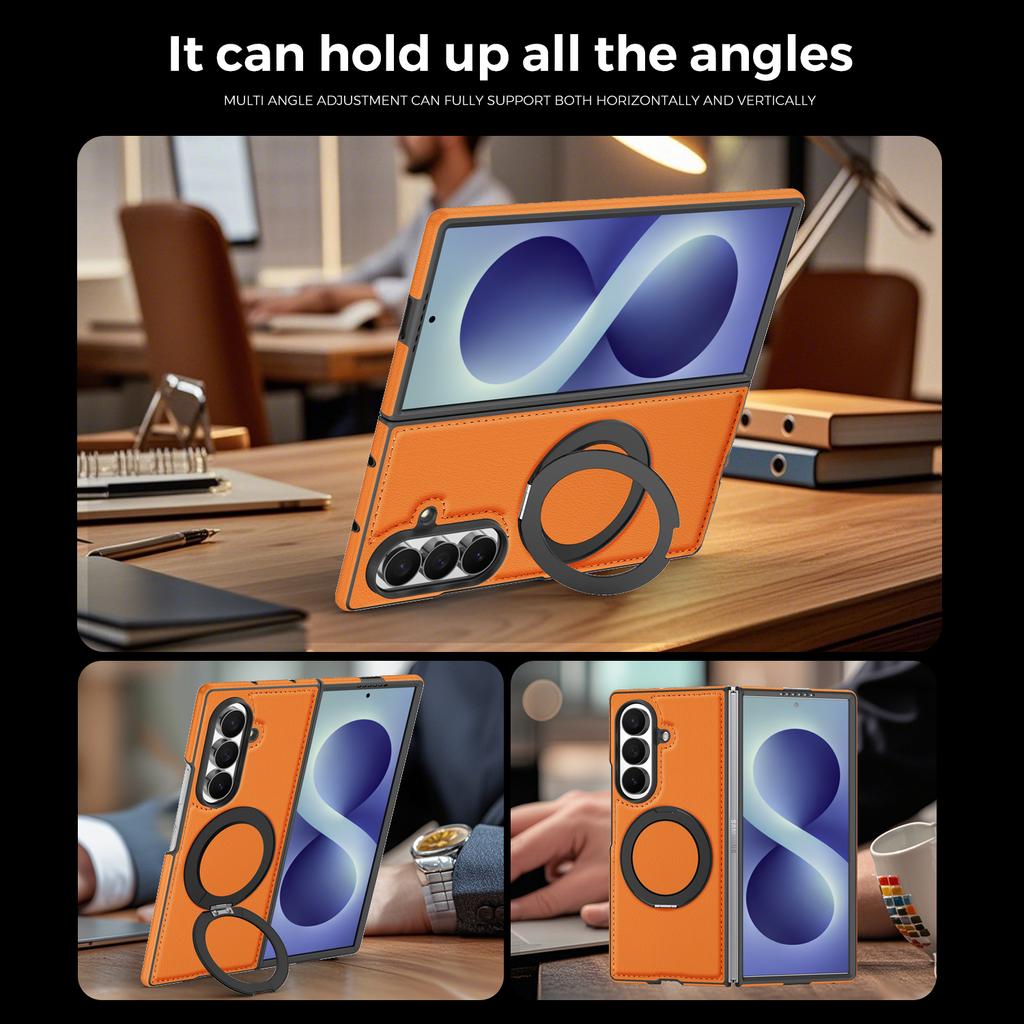 Luxury Business 360 Rotating Magnetic Stand Leather Case for Samsung Z Fold 8 Ultra 7 6 5 4 3 Shockproof for Magsafe Slim Cover