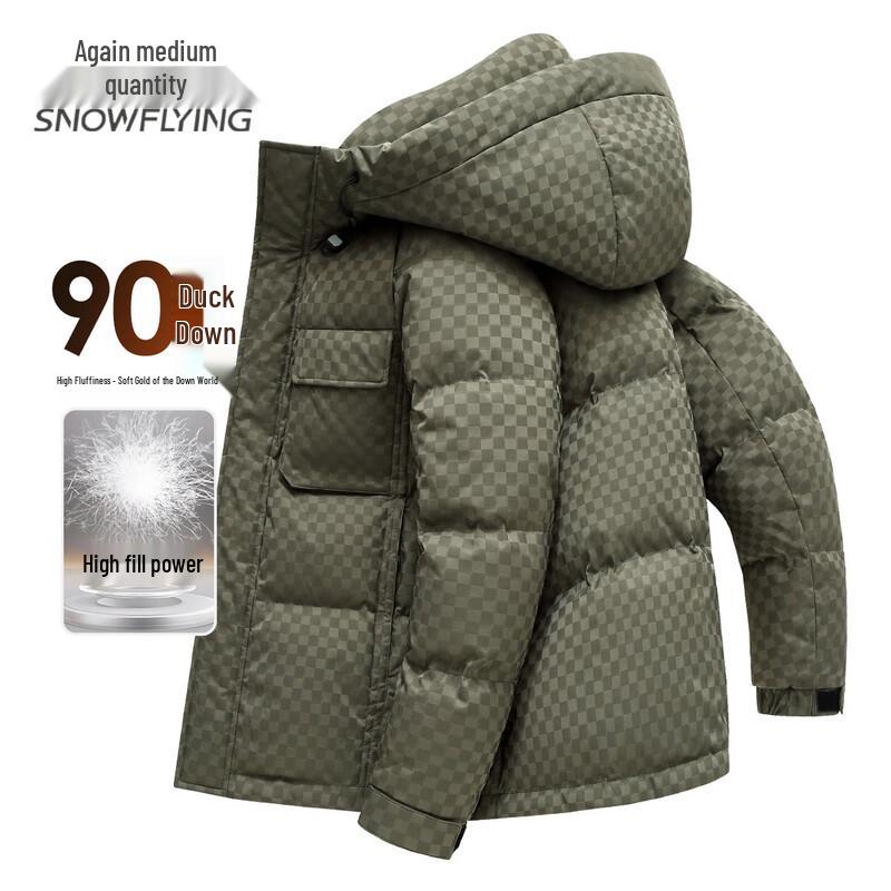 XueZhongFei Men s Diamond Grid Hooded Down Jacket XL