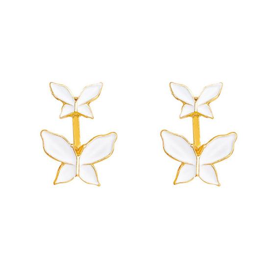 1 Pair Women White Butterfly Stud Earrings Hypoallergenic Lightweight Dual Butterflies Girls Metal Earrings Fashion Jewelry Accessories