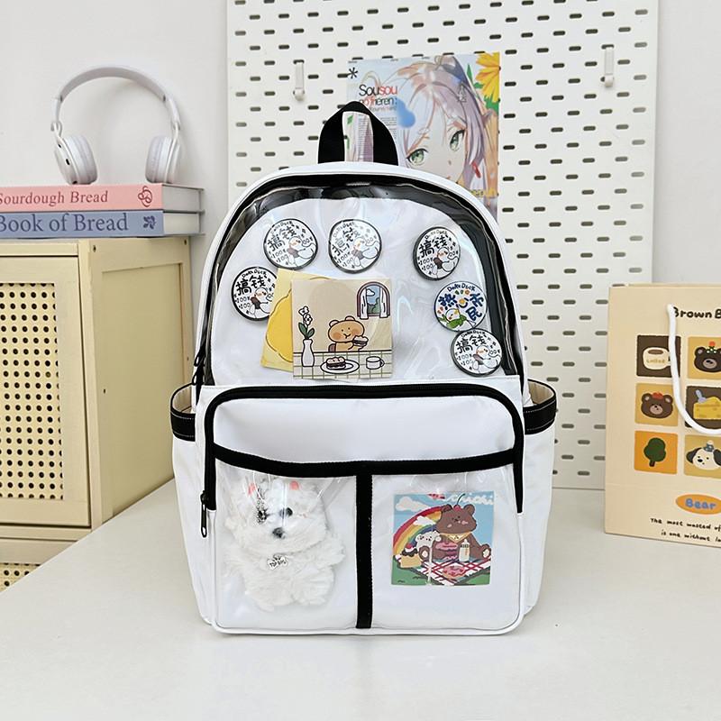 Backpack Simple Student With Transparent Compartments And Pendant Badges