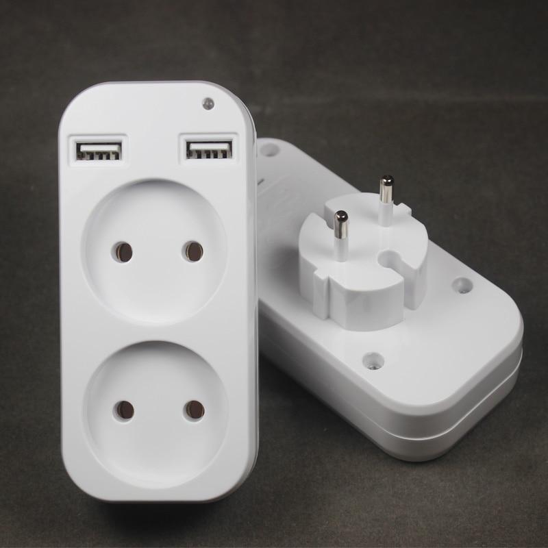 1ks European Plug Conversion Plug Multifunkční zásuvka Přenosný duální USB port Německý Francouzský Ruský Univerzální zásuvka