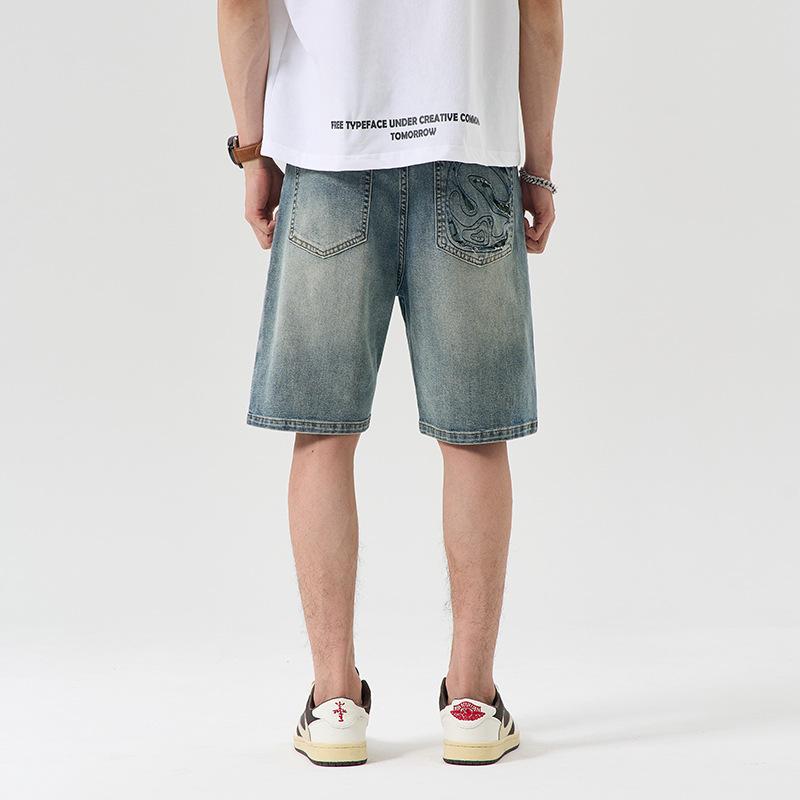 Washed Denim Five-point Pants Back Pocket Trendy Camouflage Summer Latest Denim Mid-trousers