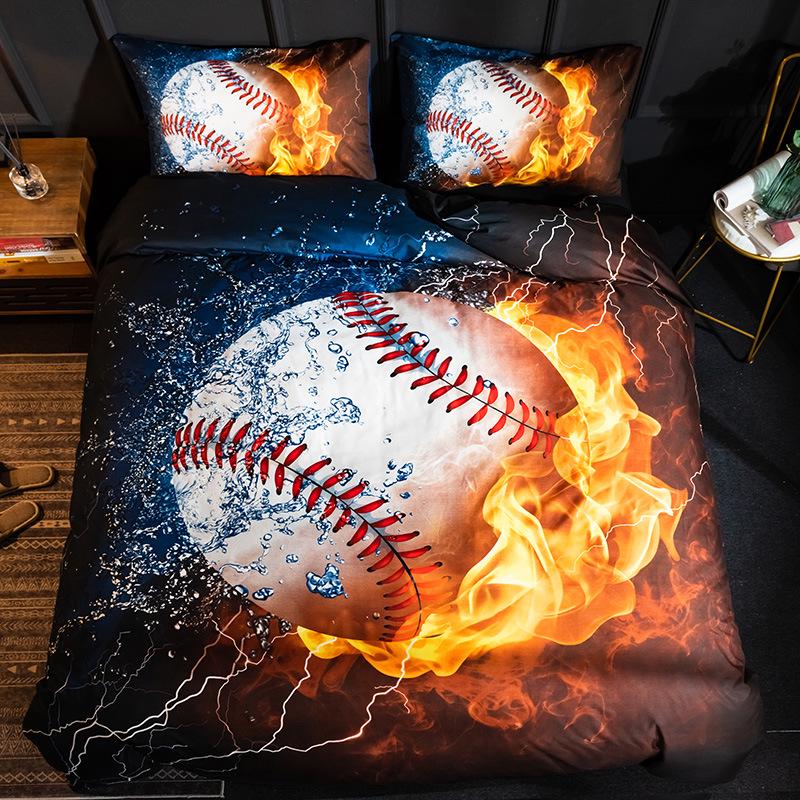 3D Sports-Themed Quilt Cover Bedding Set: Football & Basketball Design, 3 or 4 Pieces